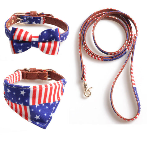 3-Piece Dog Collar + Leash Set – Patriotic Stars & Stripes Design USA