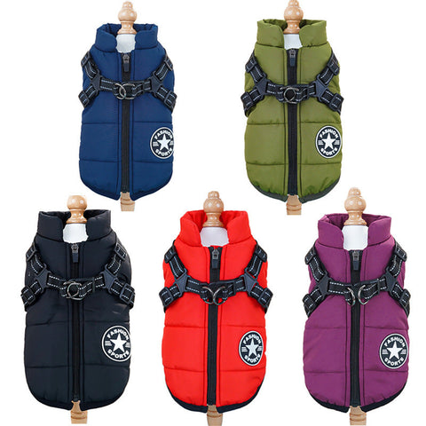 Pet clothing waterproof and warm dog cotton coat winter skiing suit chest and back integrated cotton vest