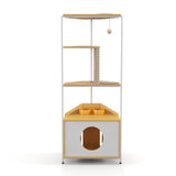 Corner Cat Tower with Scratching Post and Feeding Station - Particle Board
