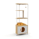 Corner Cat Tower with Scratching Post and Feeding Station - Particle Board