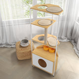 Corner Cat Tower with Scratching Post and Feeding Station - Particle Board