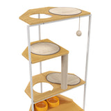 Corner Cat Tower with Scratching Post and Feeding Station - Particle Board