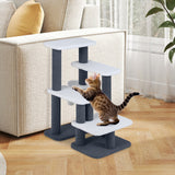 2-in-1 Cat Stairs Cat Tree Tower with Scratching Posts and Hanging Toy Ball-Gray