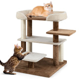 2-in-1 Cat Tree Tower Pet Steps with Sisal Scratching Posts and 4 Large Platforms-Brown