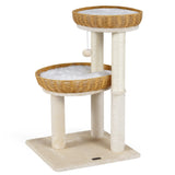 30-Inch Cat Tower with 2 Rattan Cat Baskets for Indoor Kittens