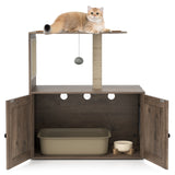34.5 Inch Cat Tree with Litter Box Enclosure with Sisal Scratching Post and Mat-Gray