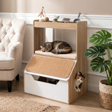 Hidden Cat Litter Box Cabinet with Scratching Pad & Cushion