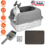 Enclosed Stainless Steel Cat Litter Box with Lid - 20L
