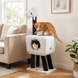 43-Inch Lamb-Shaped Cat Tower with 2-Door Rattan Condo for Indoor Kittens
