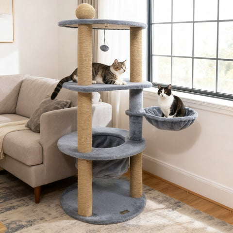 47 Inches Tall Cat Tower with Cat Nest and Scratching Posts-Gray