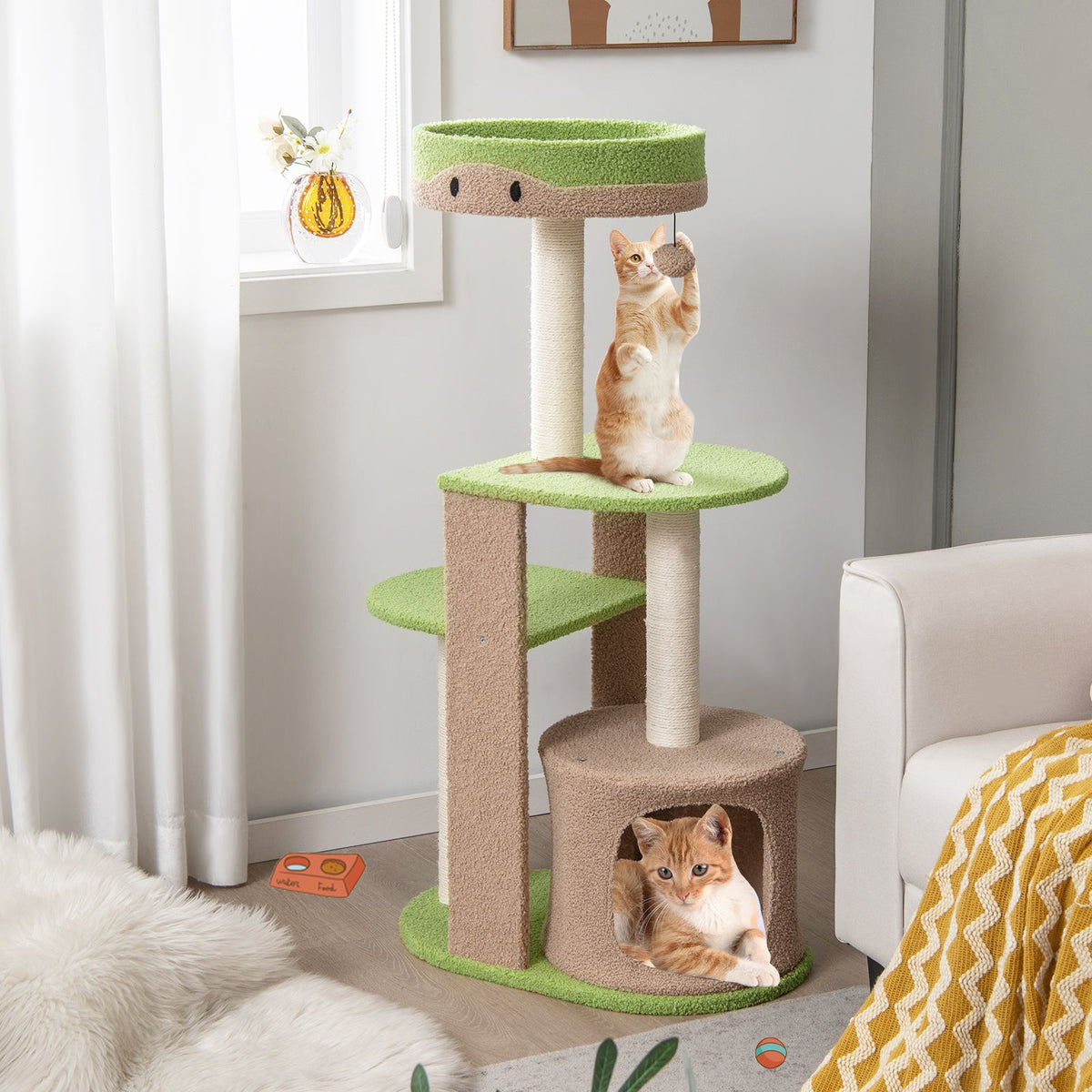 5-Tier Modern Cat Tree Tower for Indoor Cats with Sisal Scratching Posts-Green