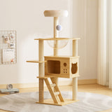 Modern Cat Tower with Sisal Scratching Posts and Top Perch - Natural / White