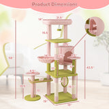 58 Inch Tall Multi-Level Cat Tree Aesthetic Floral Kitten Tower-Pink