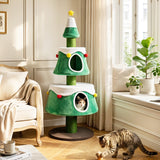 61.5" Christmas Tree Cat Tower with 2 Condos & Scratching Posts