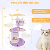 62 Inches Large Cat Tower with Metal Frame and Jumping Platforms-Purple