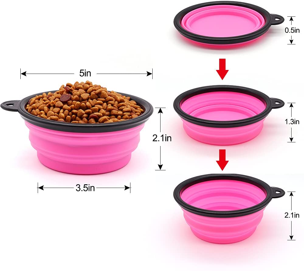 5" Portable and Foldable Small Dog Bowl-Pink set of 5