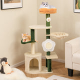 Cute Flower Cat Tree Modern Kitty Tower with Plush Top Perch-Multicolor
