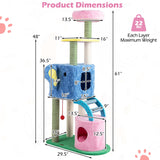 Elephant Themed Cat Tree for Adult Cats Multi-level Kitty Tower with 2 Condos