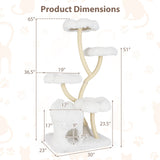 Freestanding Cat Tower with four Flower-shaped Platforms and Sisal Scratching Posts-White