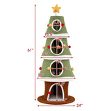 Large Christmas Cat Tree for Indoor Cats 61 Inch Cute Cat Tower with 4 Condos-Green