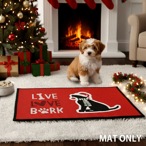LIVE LOVE BARK Holiday Dog Printed Pet Bowl Mat