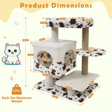 Modern Cat Tree Indoor Cat Tower with Wide Upholstered Perch and 2-Entrance Cat Condo-White