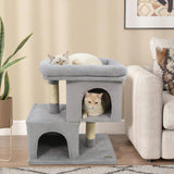 Modern Cat Tree Space-saving Cat Tower with Upholstered Perch and 2 Cat Condos