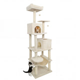 Multi-level Cat Tree Modern Cat Tower with Upholstered Perch and 2 Cat Condo