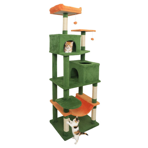 Multi-level Cat Tree Modern Cat Tower with Upholstered Perch and 2 Cat Condo