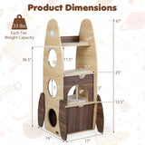 Rocket Cat Tree 47 Inch Large Wooden Cat Tower for Indoor Cats-Natural