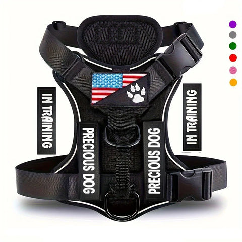 Service Dog Harness, Reflective Dog Vest Harness with 5 PCS Patches, Adjustable Soft Oxford Pet Harness, Inner Layer Mesh, Easy