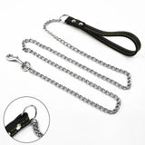 Metal Chain Dog Lead with Leather Style Handle Strong Control Leash Iron Dog Pets Supplies Collars Harnesses Chain Traction Rope