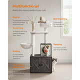 Cat Tree with Litter Box Enclosure, 59-Inch Modern Cat Tower, 2-in-1 Condo with Scratching Posts, Washable Removable Cushion