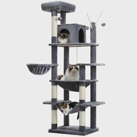 Extra Tall Cat Tree Tower – 6–7 ft Multi-Level Plush Condo with Scratching Posts