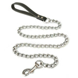 Metal Chain Dog Lead with Leather Style Handle Strong Control Leash Iron Dog Pets Supplies Collars Harnesses Chain Traction Rope