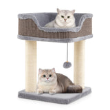 Small Cat Tree for Indoor Cats Kitty Tower with Comfy Plush Perch Sisal Scratching Posts-Gray