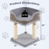 Small Cat Tree for Indoor Cats Kitty Tower with Comfy Plush Perch Sisal Scratching Posts-Gray