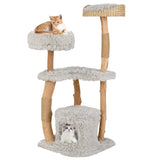 Solid Wood Cat Tower with Top Cattail Basket Cat Bed