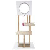 Tall Wood Cat Tower with 2 Corrugated Cardboard-White