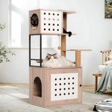 Cat Tree with Litter Box Enclosure and Large Hammock - Gray & White