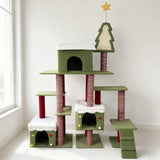 Wide Christmas Cat Tree Tower for Indoor Cats with Multi-Level Design
