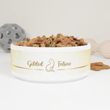 Gilded Feline Ceramic Cat Bowl | 16 oz Modern Gold Cat Design