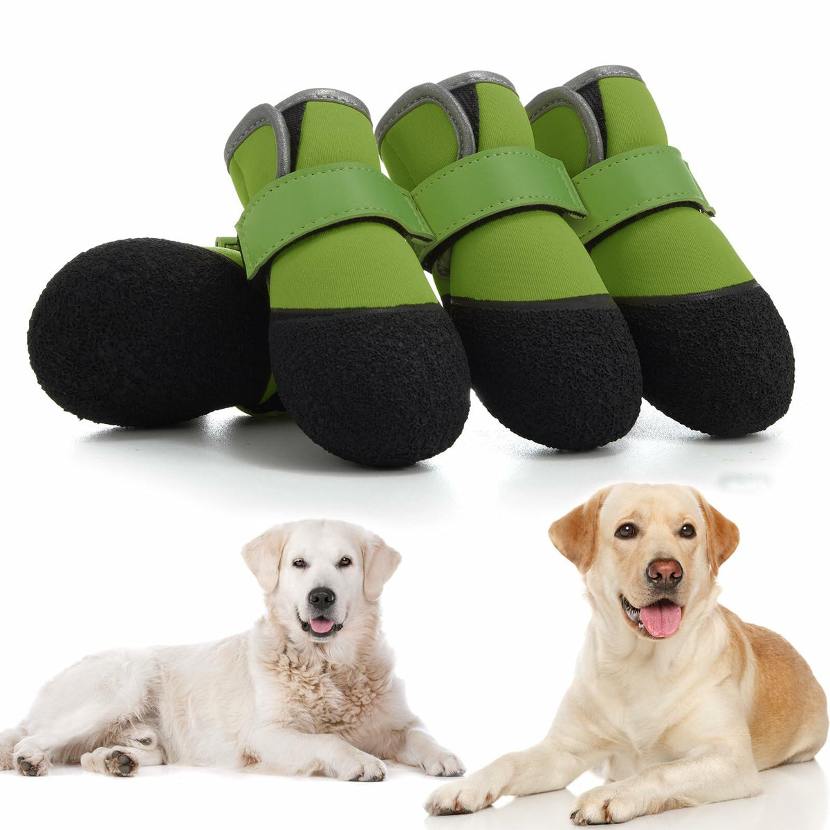 DOGOYS Dog Shoes Non-Slip Waterproof Boots Green 4Pcs Size Medium