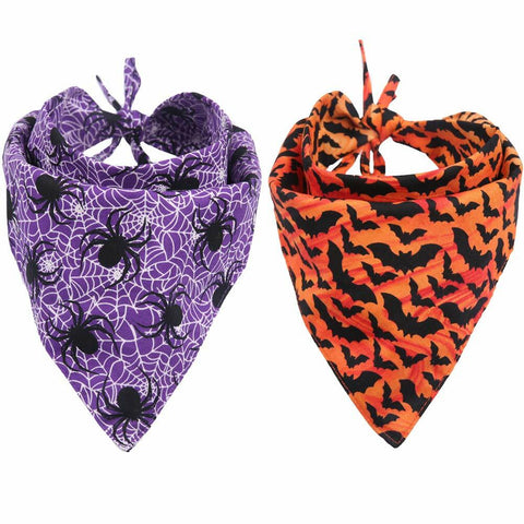 KZHAREEN 2 Pack Halloween Dog Bandana Reversible Triangle Scarf Large